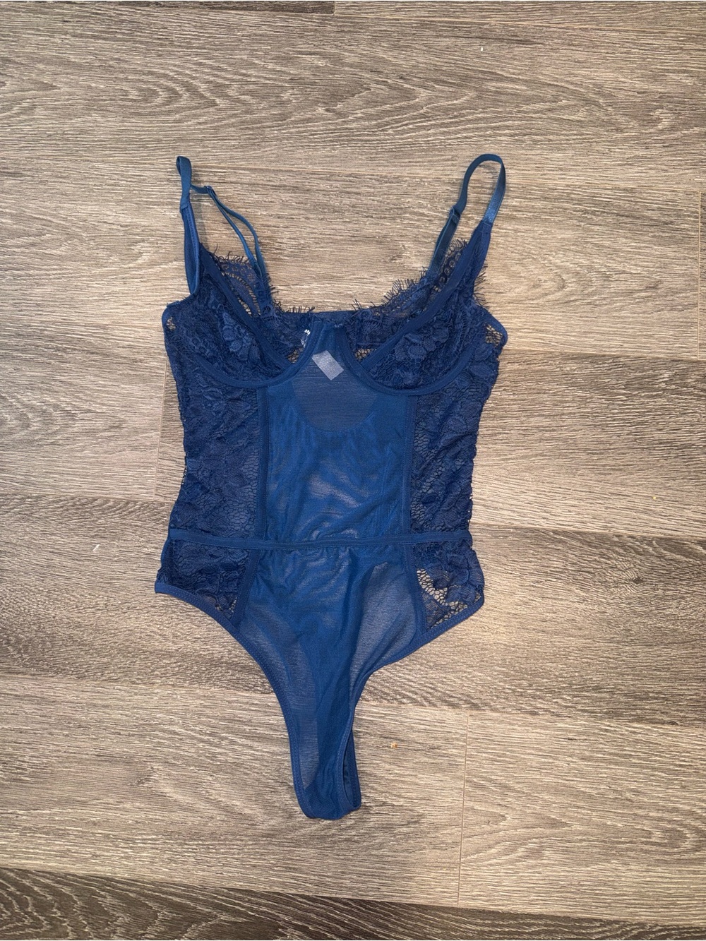 PrettyLittleThing Navy Lace & Mesh Bodysuit